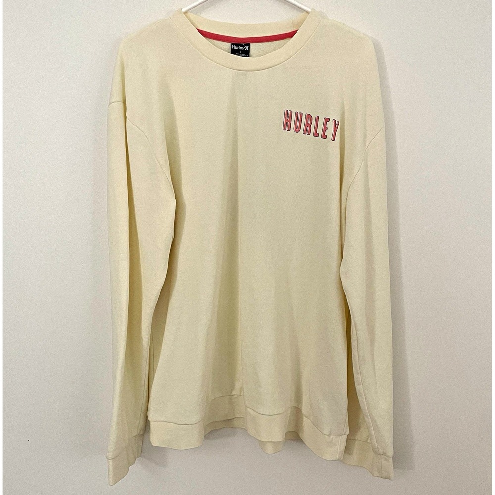 Hurley Men's Capetown Varsity Crew Sweatshirt Cream Palm Tree Skeleton Size L